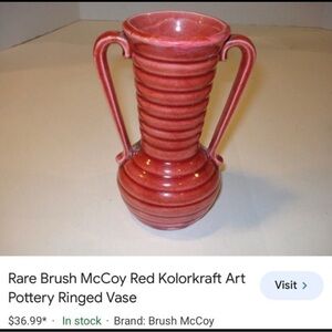 VINTAGE Red Art Pottery Red Ringed Vase small bud vase McCoy